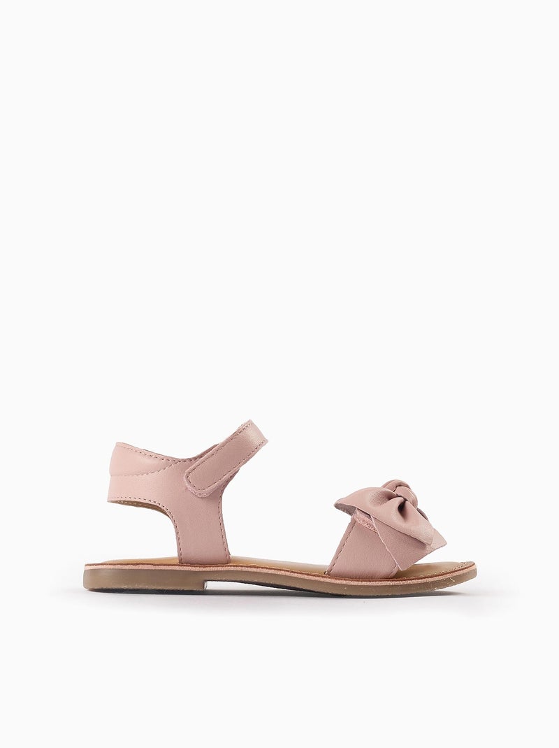 Sandales en Cuir avec Nœud Rose clair - Kiabi