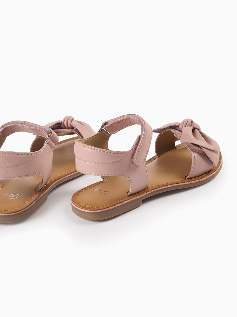 Sandales en Cuir avec Nœud Rose clair - Kiabi