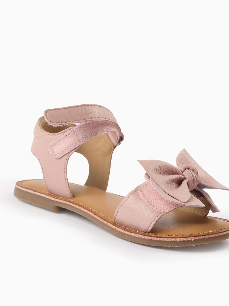 Sandales en Cuir avec Nœud Rose clair - Kiabi