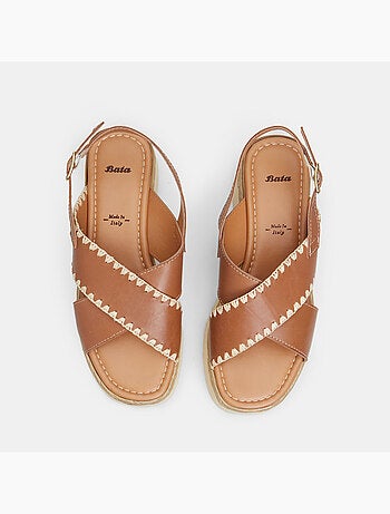 Sandales en cuir avec plateforme 3 cm BATA