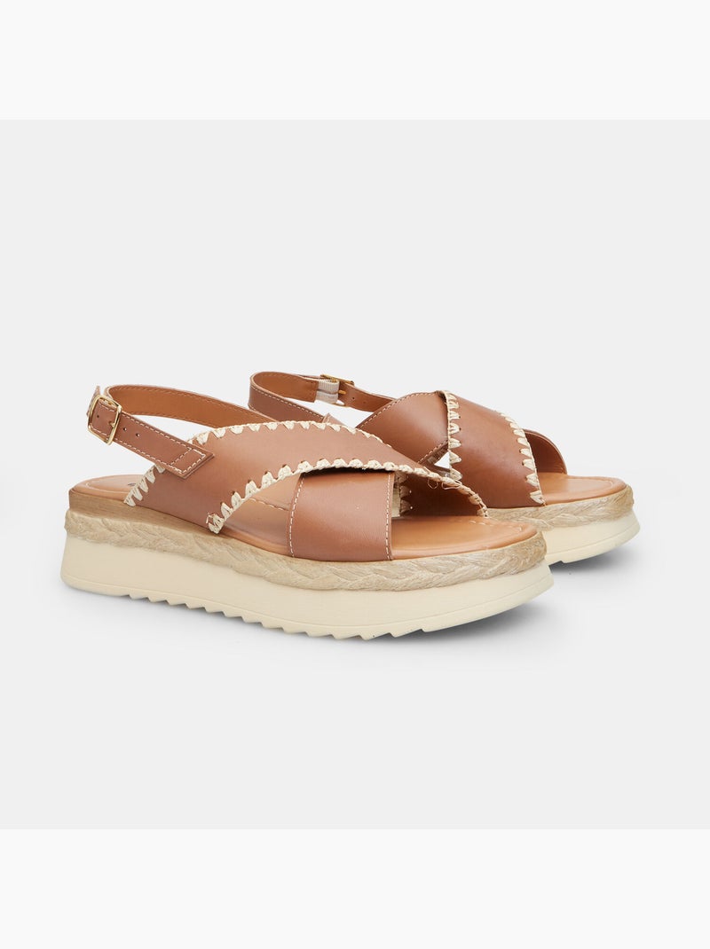 Sandales en cuir avec plateforme 3 cm BATA Marron - Kiabi