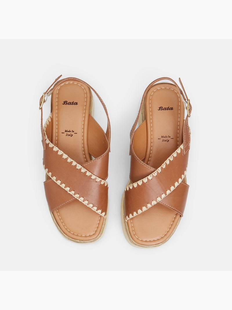 Sandales en cuir avec plateforme 3 cm BATA Marron - Kiabi