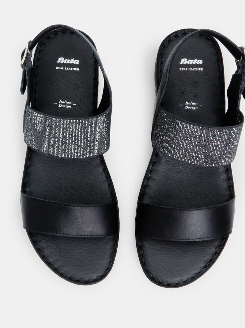 Sandales en cuir avec plateforme 3,5 cm BATA Noir - Kiabi