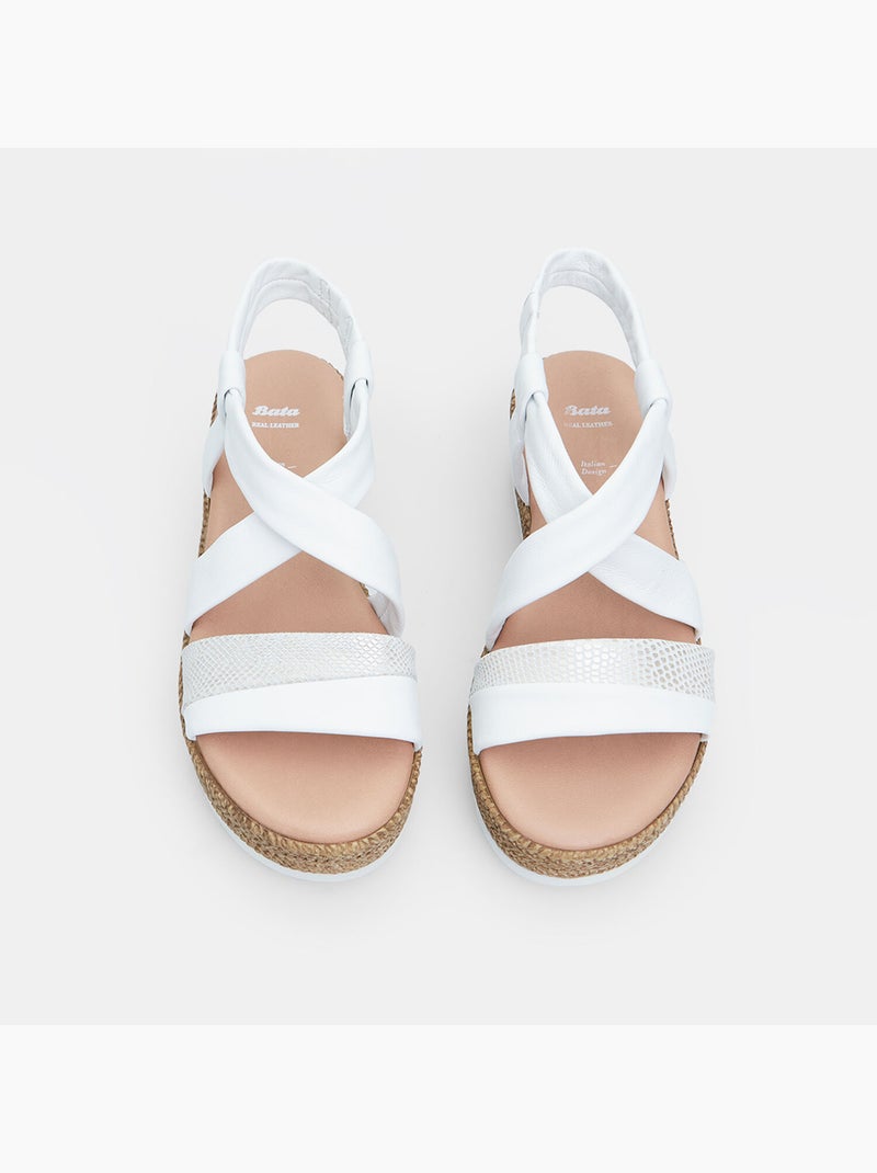 Sandales en cuir avec plateforme 4 cm BATA Blanc - Kiabi