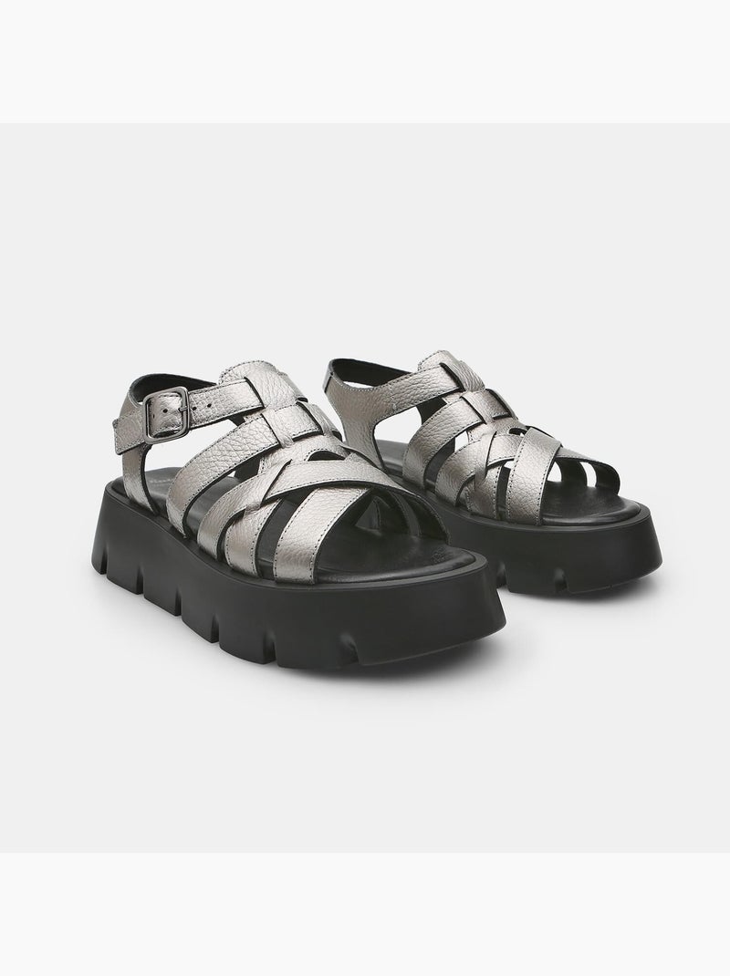 Sandales en cuir avec plateforme BATA Argent - Kiabi