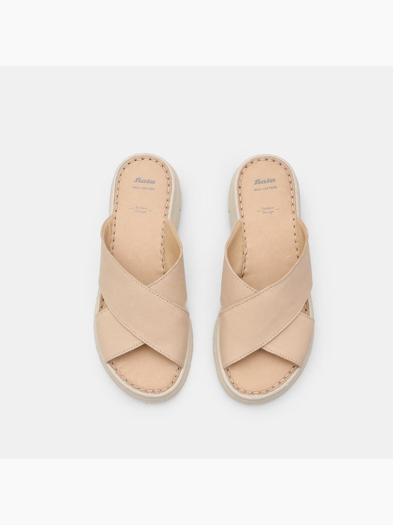 Sandales en cuir avec plateforme BATA Beige - Kiabi