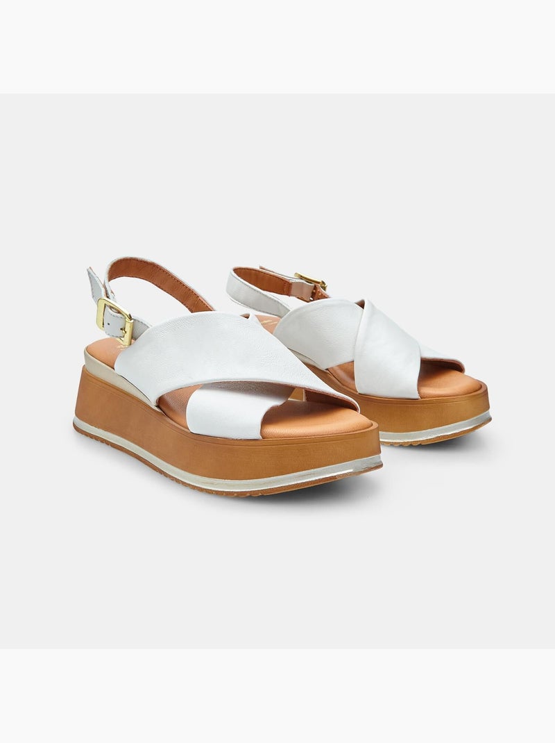Sandales en cuir avec plateforme bata Blanc - Kiabi