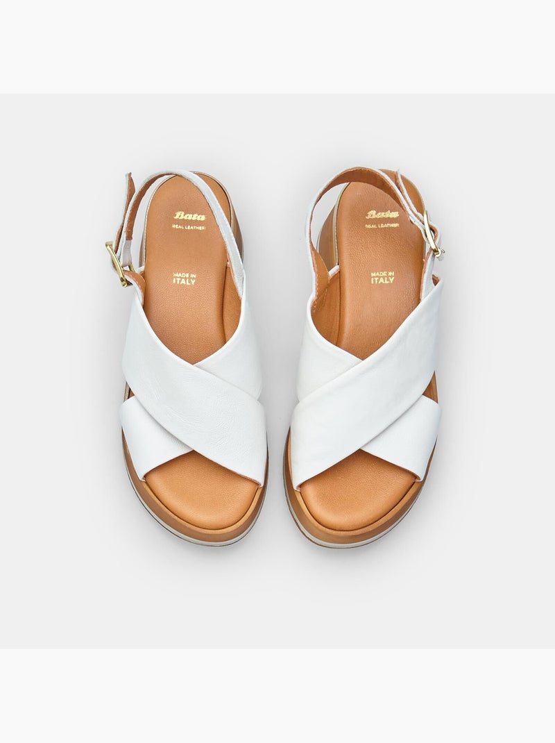 Sandales en cuir avec plateforme bata Blanc - Kiabi