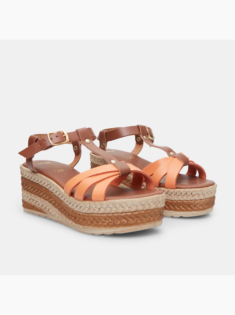 Sandales en cuir avec plateforme BATA Marron - Kiabi