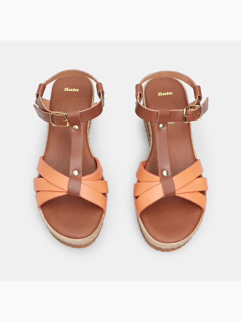 Sandales en cuir avec plateforme BATA Marron - Kiabi