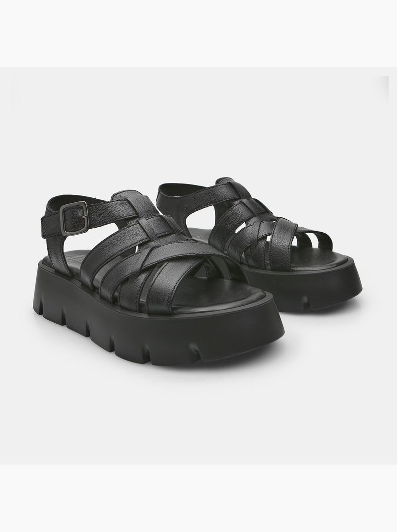 Sandales en cuir avec plateforme BATA Noir - Kiabi