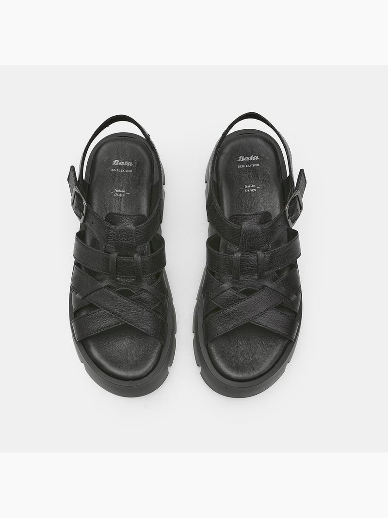 Sandales en cuir avec plateforme BATA Noir - Kiabi