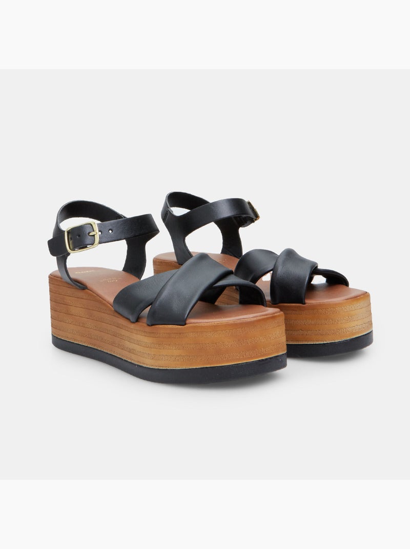 Sandales en cuir avec plateforme de 6,5 cm BATA Noir - Kiabi