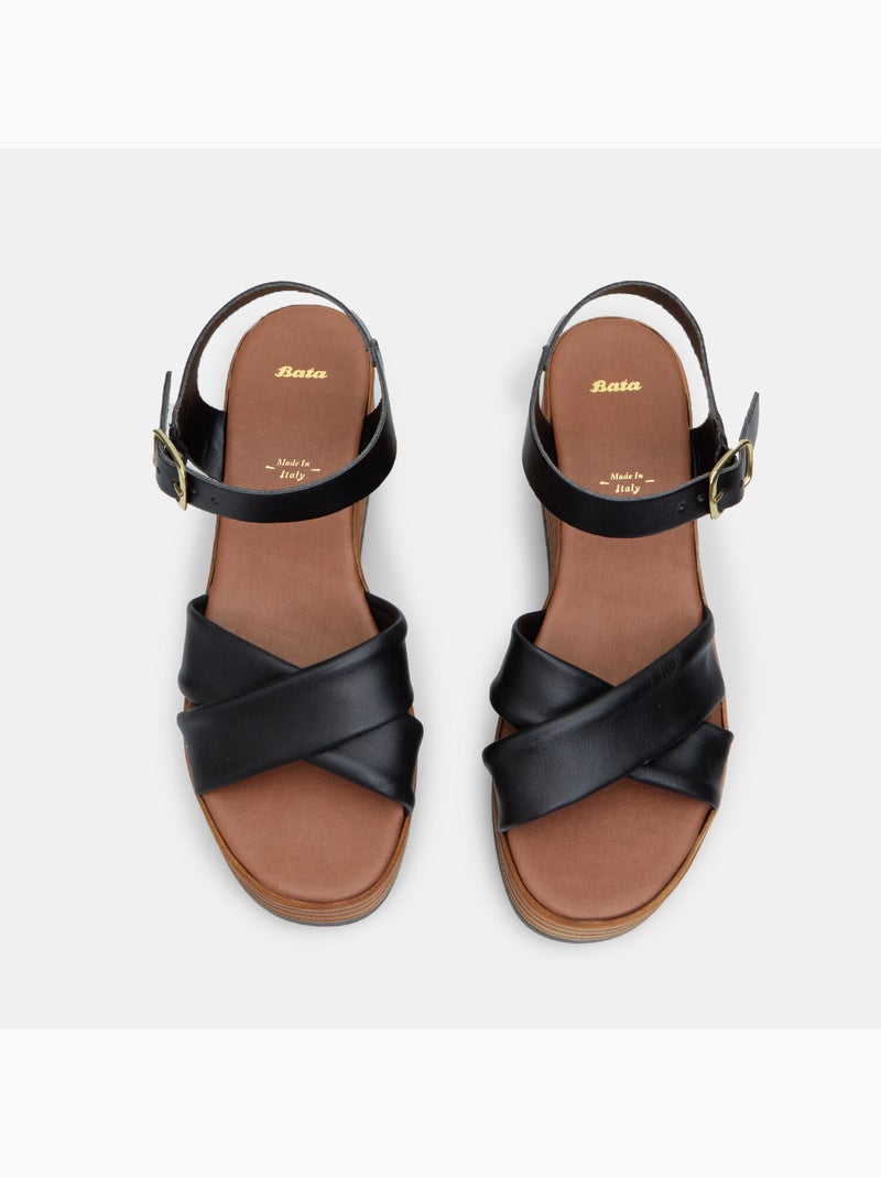 Sandales en cuir avec plateforme de 6,5 cm BATA Noir - Kiabi