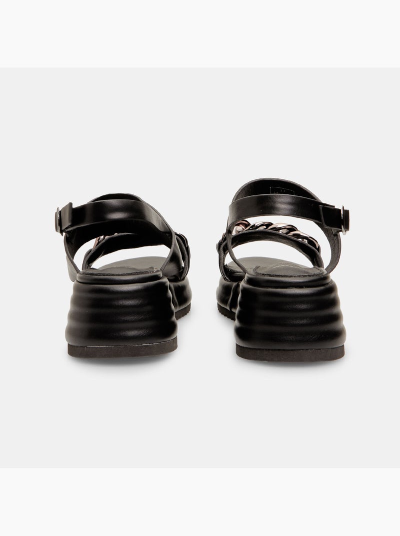Sandales en cuir avec platform 5 cm bata Noir - Kiabi