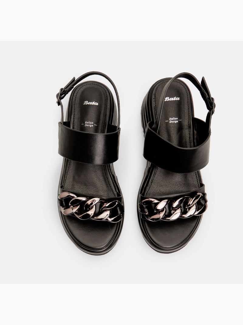 Sandales en cuir avec platform 5 cm bata Noir - Kiabi