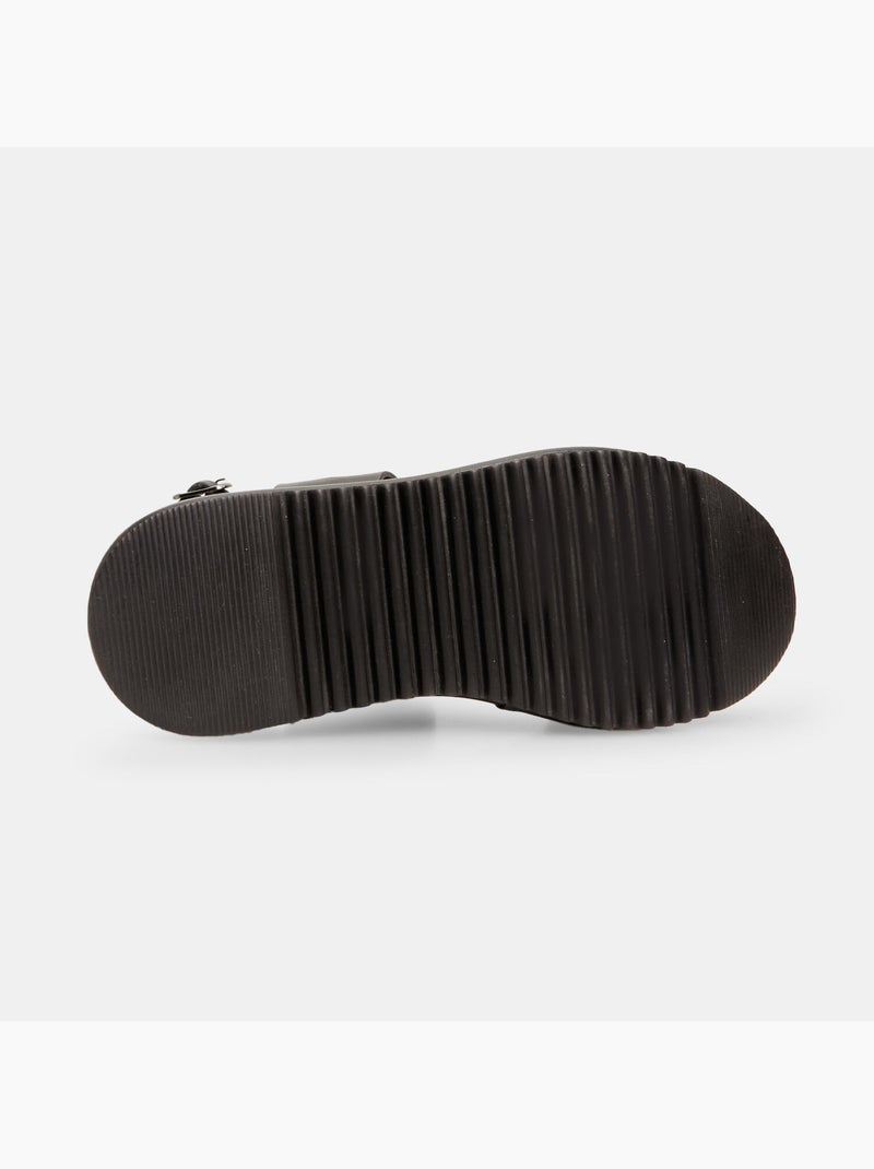 Sandales en cuir avec platform 5 cm bata Noir - Kiabi