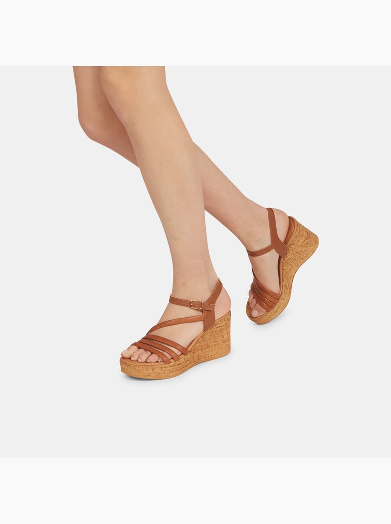 Sandales en cuir avec semelle compensée BATA Marron - Kiabi