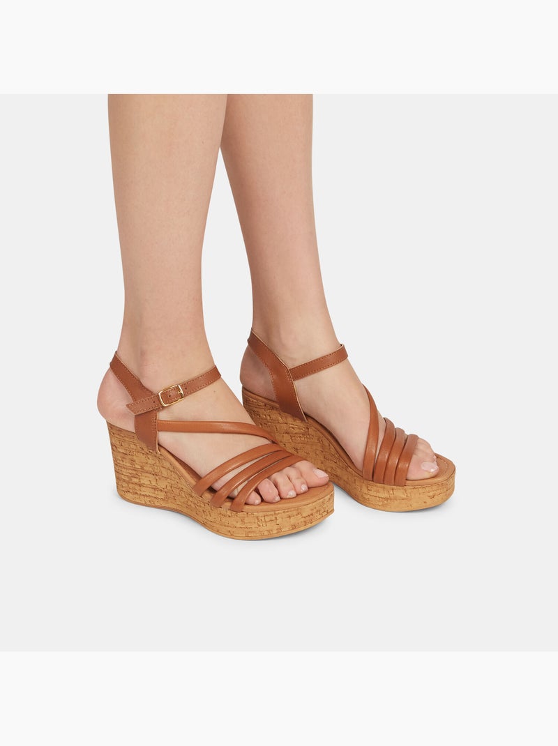 Sandales en cuir avec semelle compensée BATA Marron - Kiabi