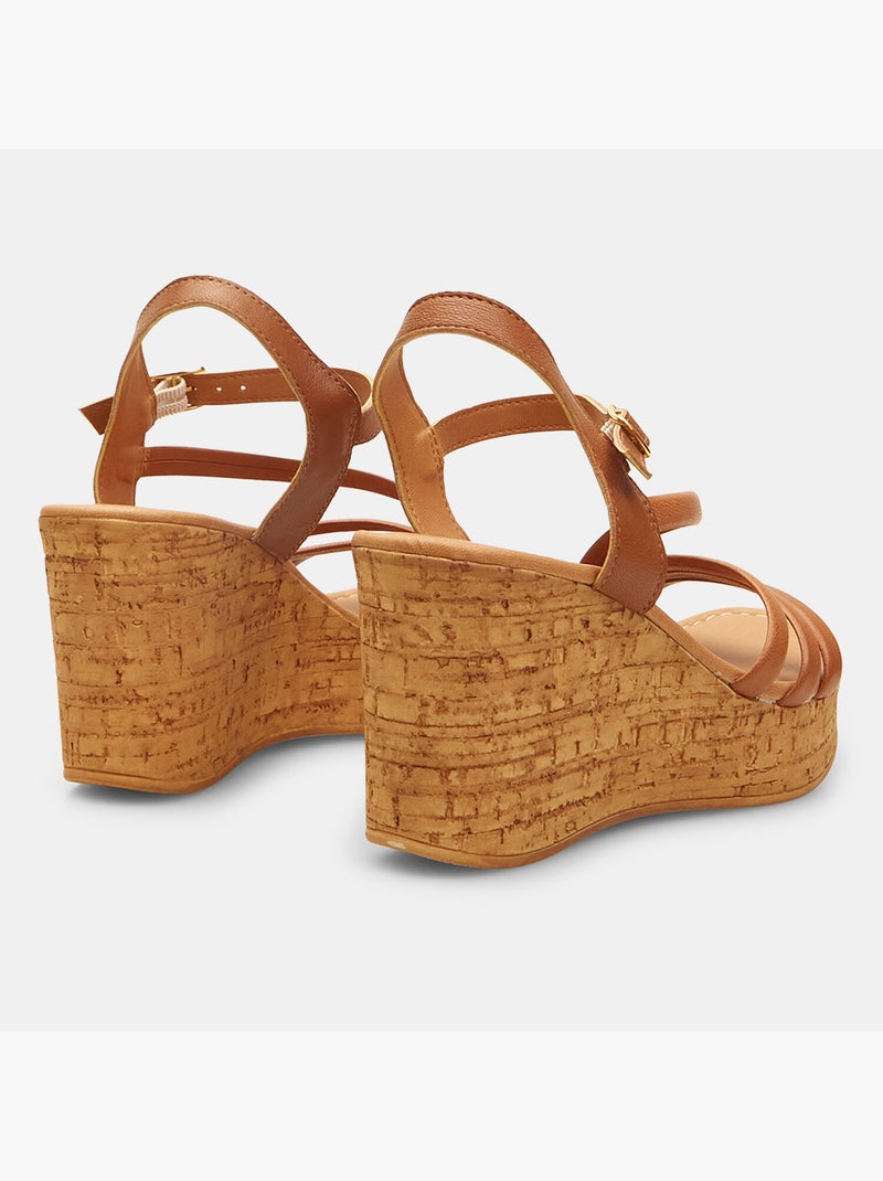 Sandales en cuir avec semelle compensée BATA Marron - Kiabi