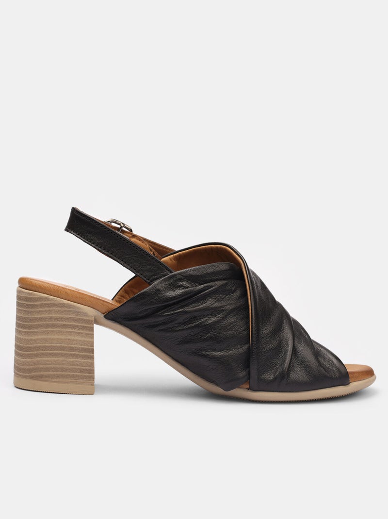 Sandales en cuir avec talon BATA Noir - Kiabi