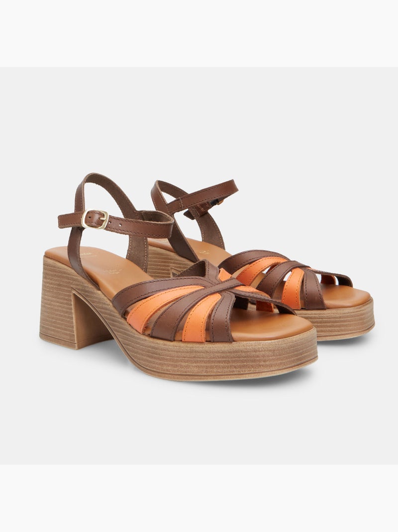 Sandales en cuir avec talon de 7,5 cm BATA Marron - Kiabi