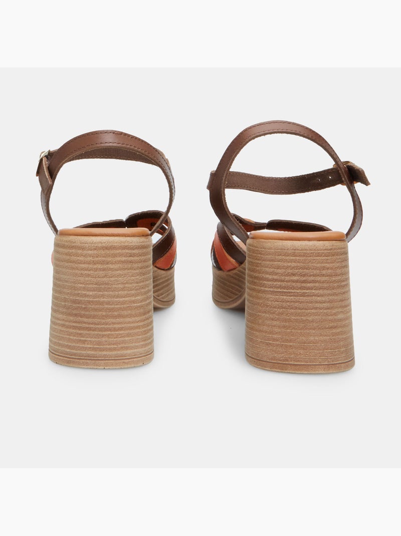 Sandales en cuir avec talon de 7,5 cm BATA Marron - Kiabi