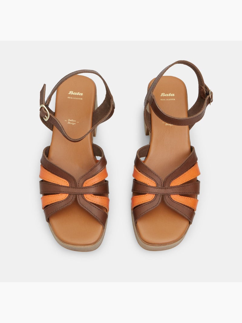 Sandales en cuir avec talon de 7,5 cm BATA Marron - Kiabi