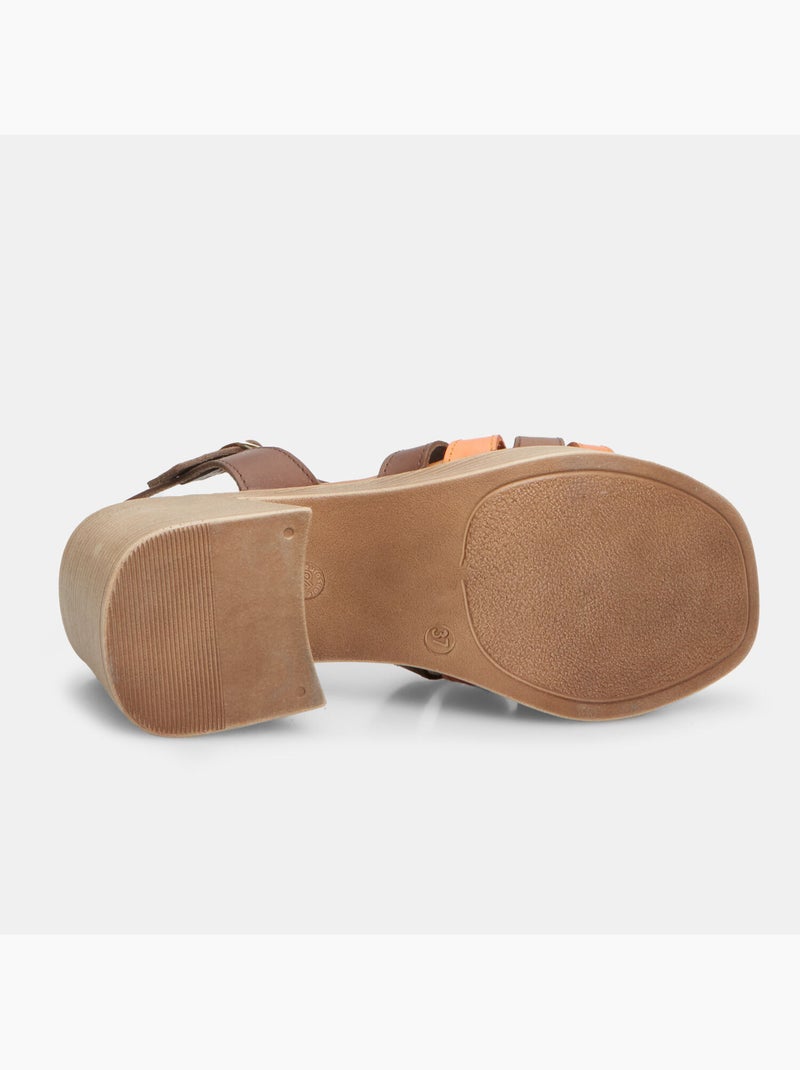 Sandales en cuir avec talon de 7,5 cm BATA Marron - Kiabi