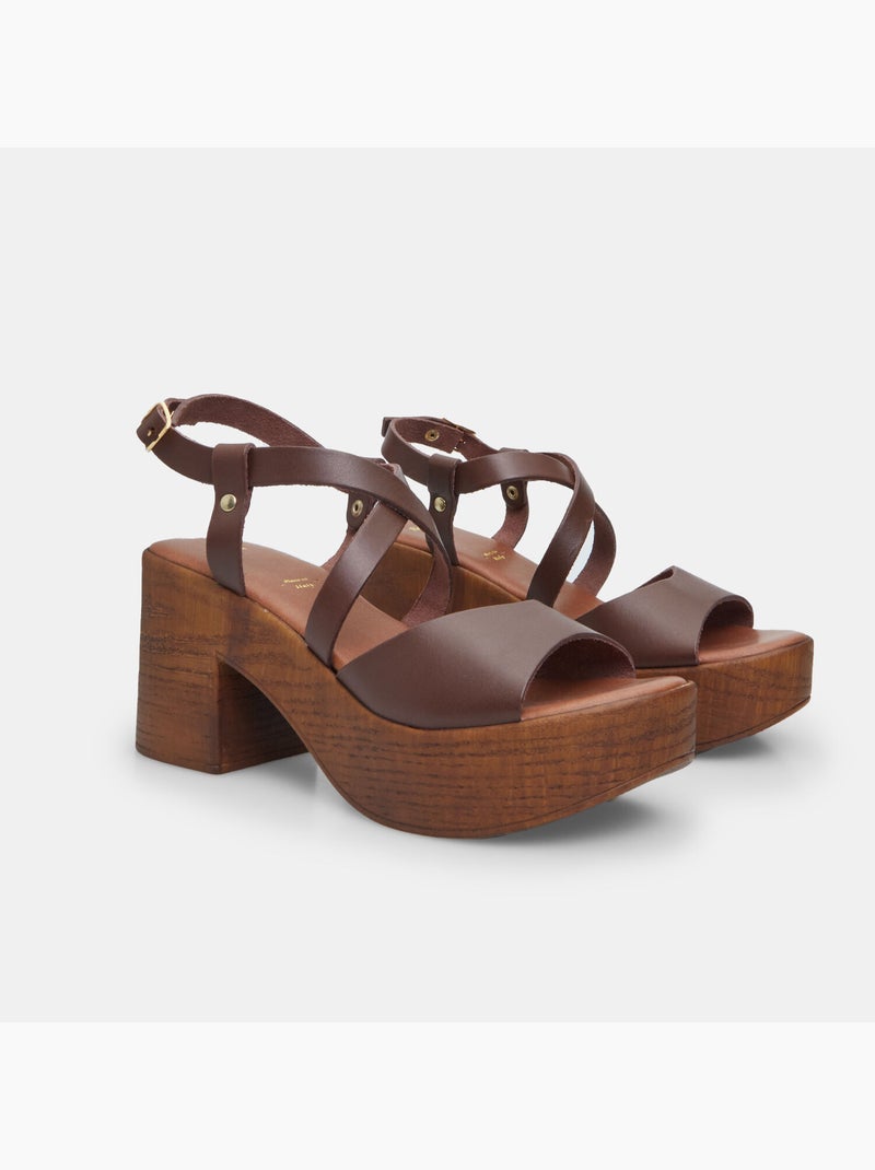 Sandales en cuir avec talon de 8,5 cm BATA Marron - Kiabi