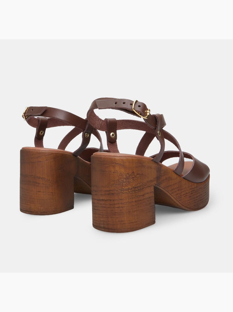 Sandales en cuir avec talon de 8,5 cm BATA Marron - Kiabi