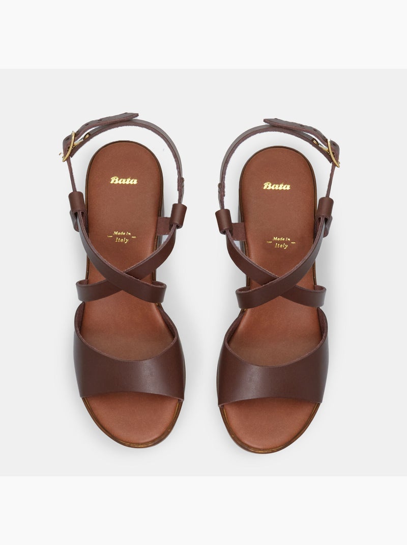 Sandales en cuir avec talon de 8,5 cm BATA Marron - Kiabi