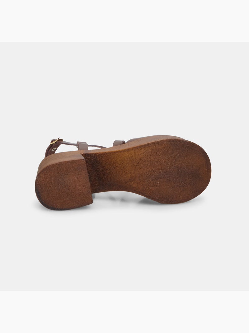 Sandales en cuir avec talon de 8,5 cm BATA Marron - Kiabi