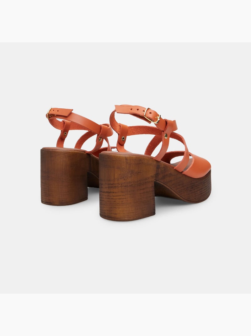Sandales en cuir avec talon de 8,5 cm BATA Orange - Kiabi
