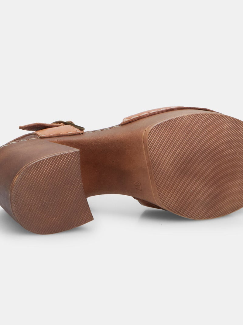 Sandales en cuir avec talon de 9 cm et plateau BATA Marron - Kiabi