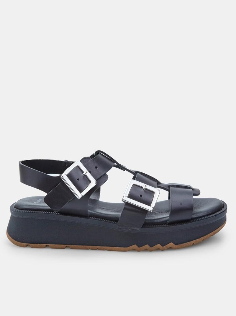 Sandales en cuir comfortables avec plateforme BATA Noir - Kiabi