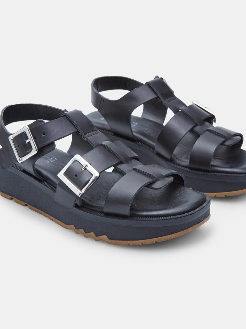 Sandales en cuir comfortables avec plateforme BATA Noir - Kiabi