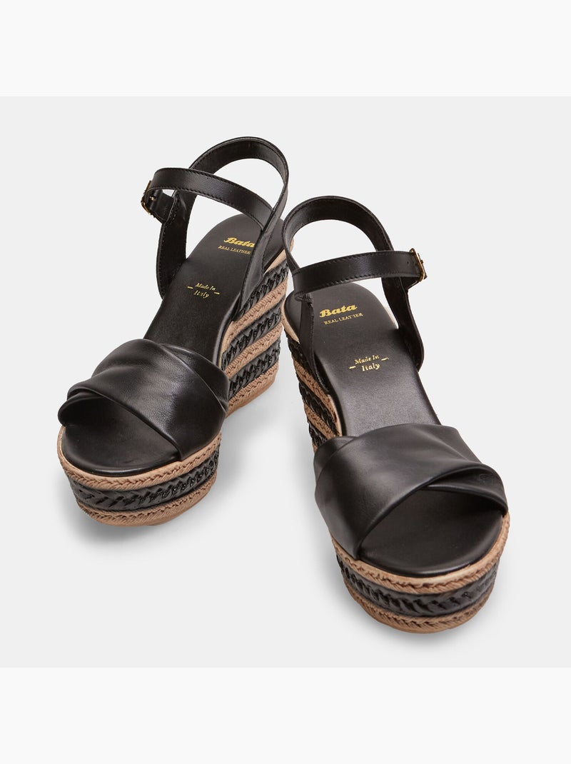 Sandales en cuir compensées BATA Noir - Kiabi