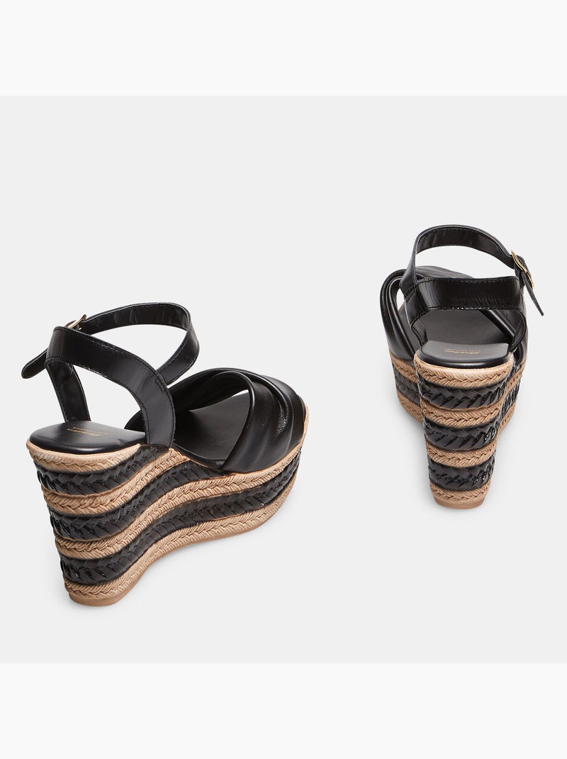 Sandales en cuir compensées BATA Noir - Kiabi