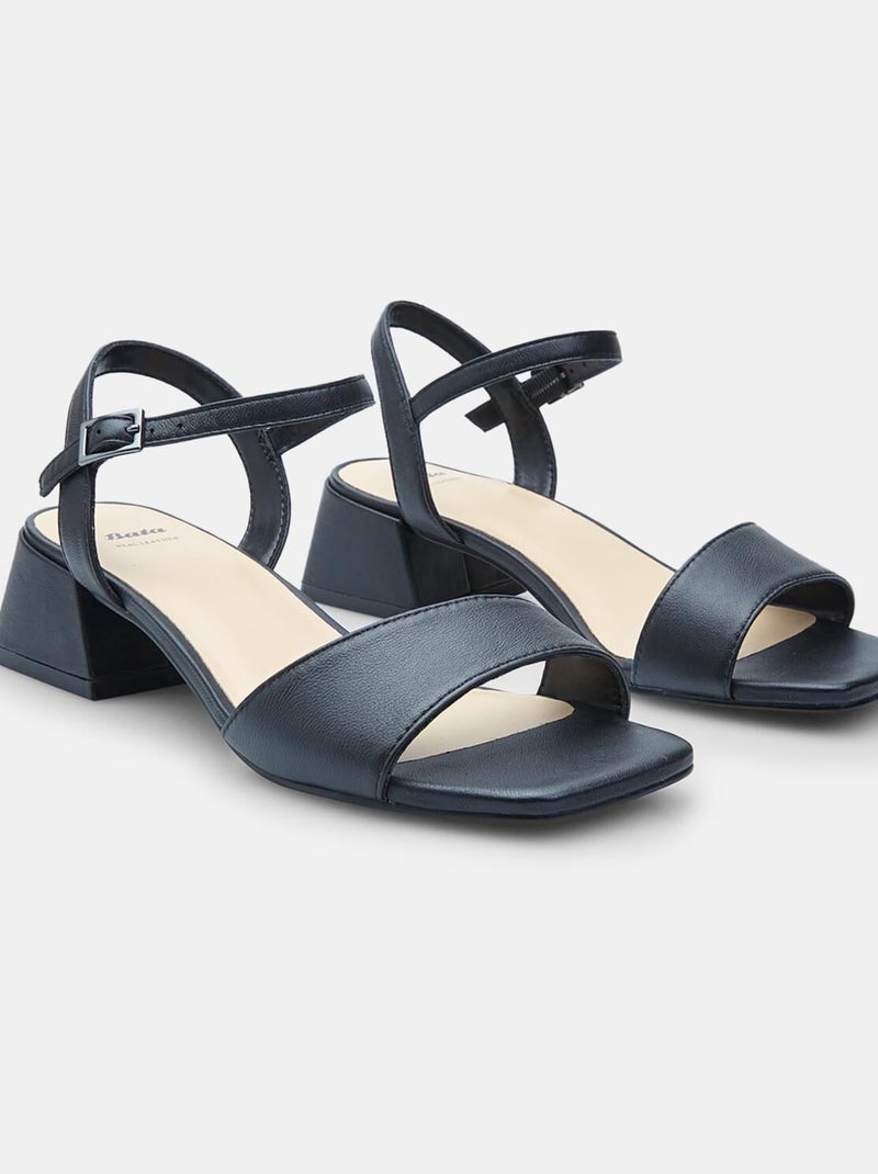Sandales en cuir confortables  avec talon BATA Noir - Kiabi