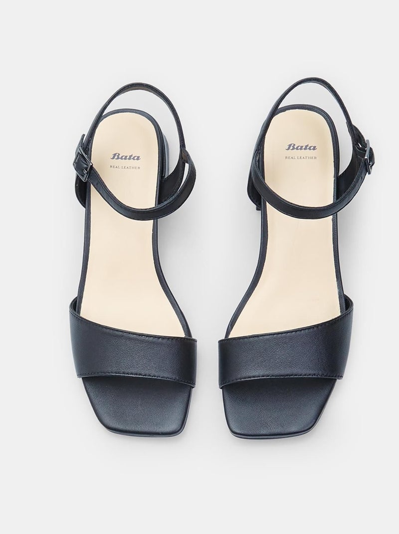 Sandales en cuir confortables  avec talon BATA Noir - Kiabi