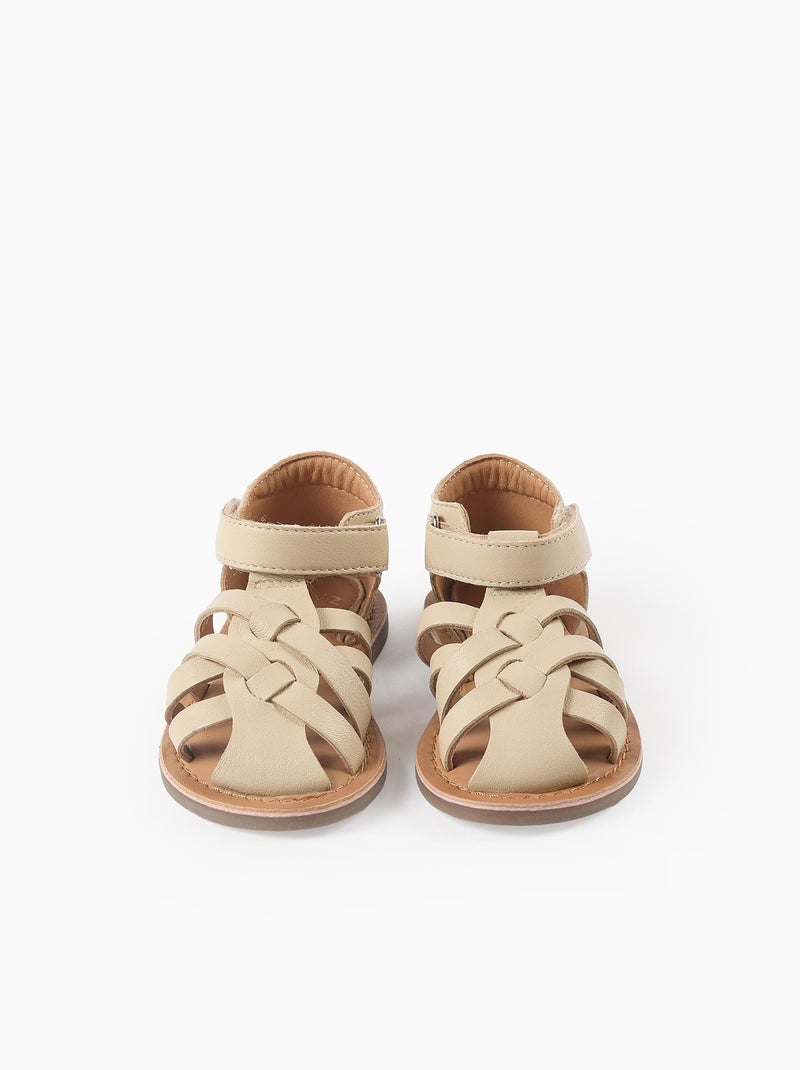 Sandales en cuir fermées avec lanières croisées Blanc - Kiabi