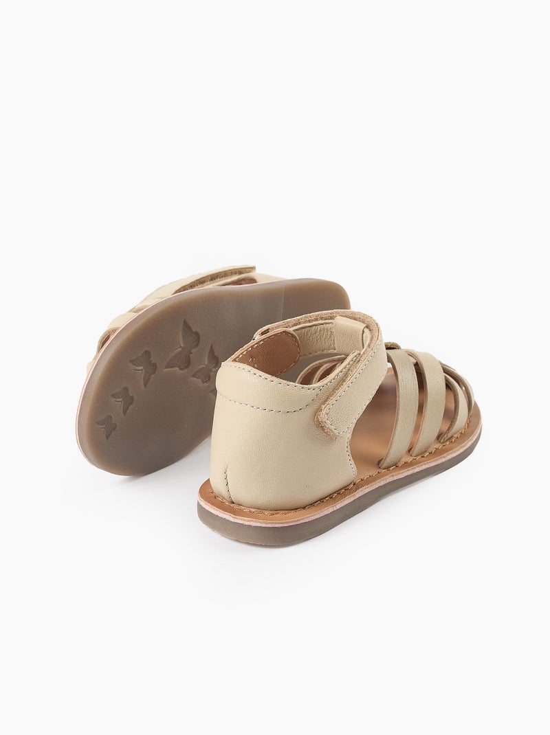 Sandales en cuir fermées avec lanières croisées Blanc - Kiabi
