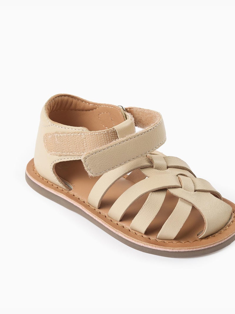 Sandales en cuir fermées avec lanières croisées Blanc - Kiabi