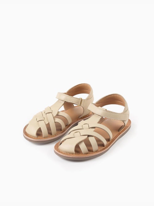 Sandales en cuir fermées avec lanières croisées - Kiabi