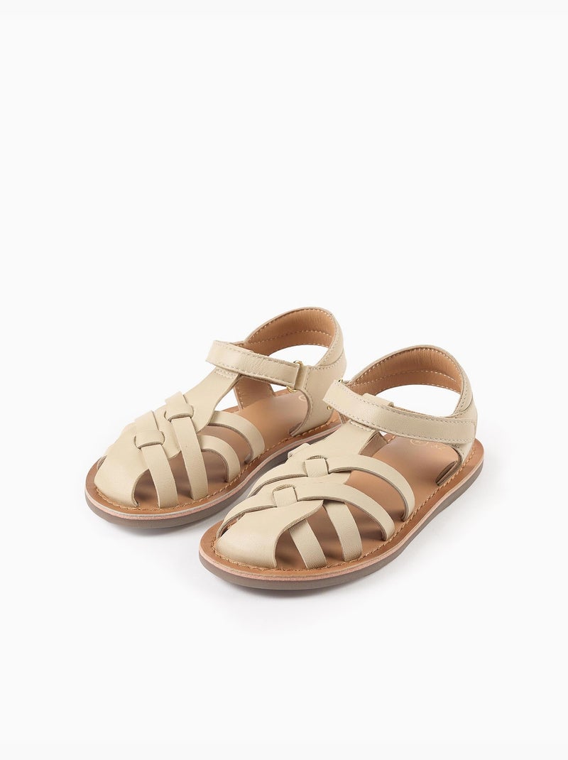 Sandales en cuir fermées avec lanières croisées Doré/or - Kiabi