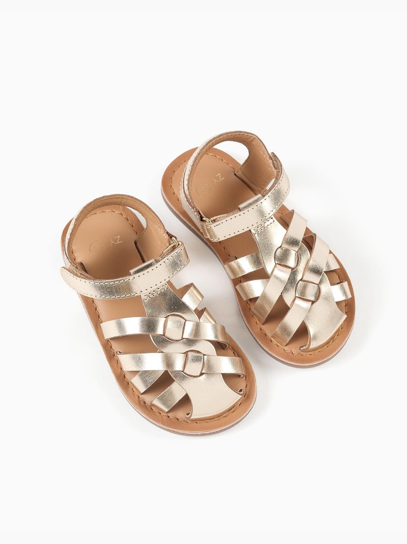 Sandales en cuir fermées avec lanières croisées Doré/or - Kiabi