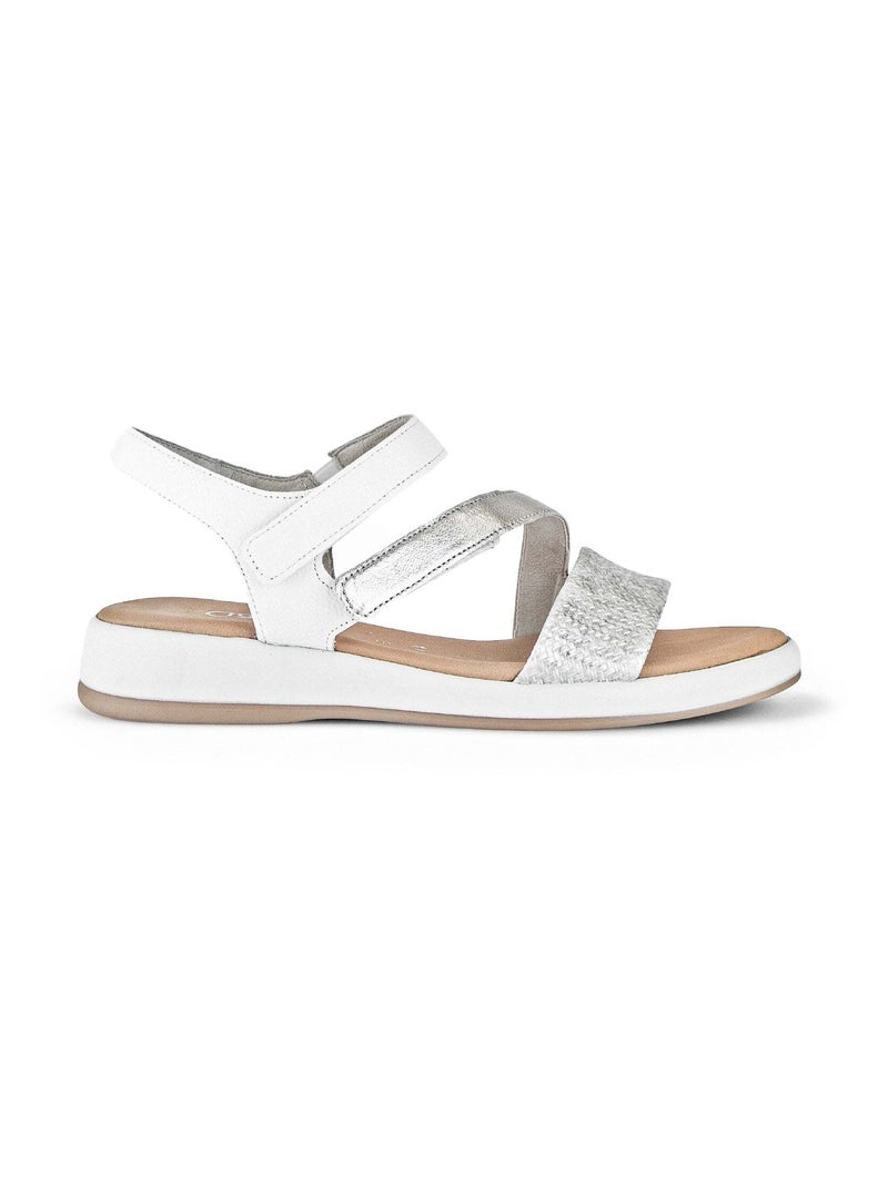 Sandales  en cuir lisse Blanc Argenté - Kiabi