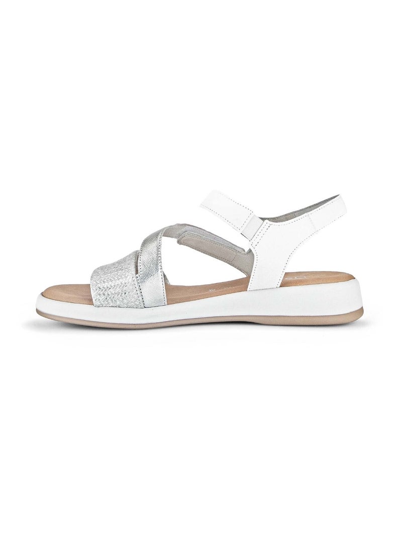 Sandales  en cuir lisse Blanc Argenté - Kiabi