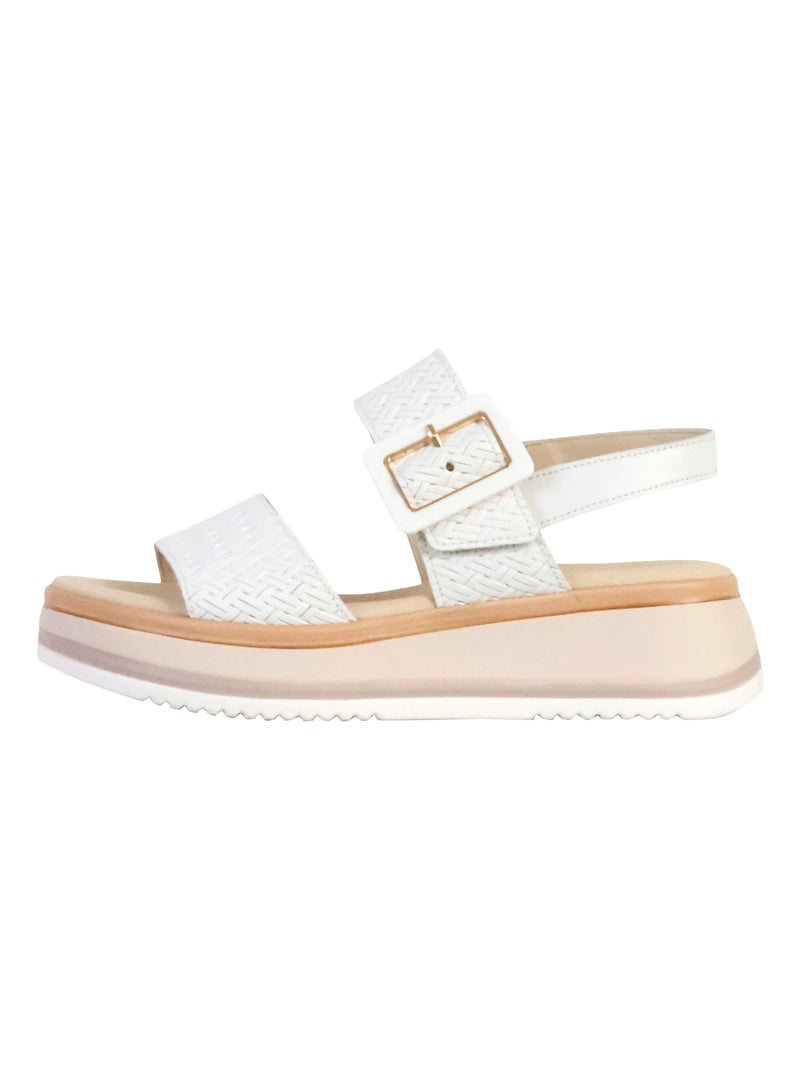 Sandales  en cuir lisse Blanc - Kiabi